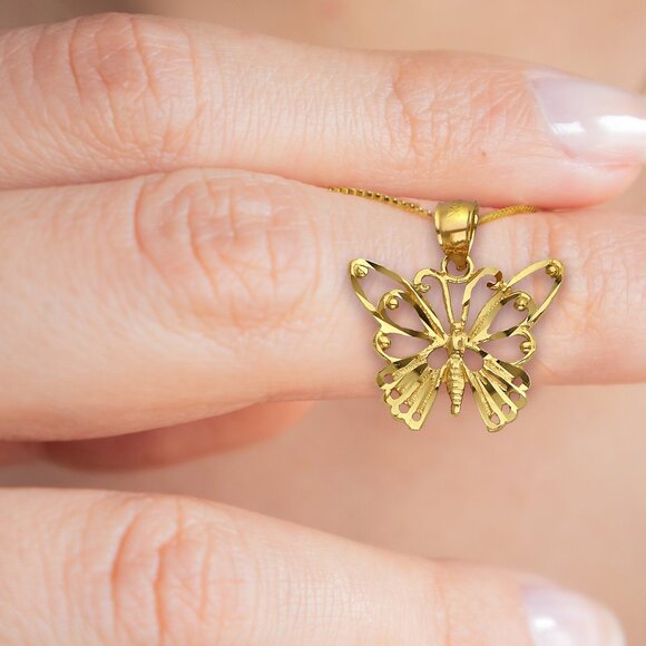 Solid 14k Gold Butterfly Pendant - Animal Insect Jewelry Gifts for Her - Picture 2 of 5